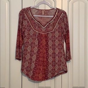 3/4 Sleeve Boho Print Blouse